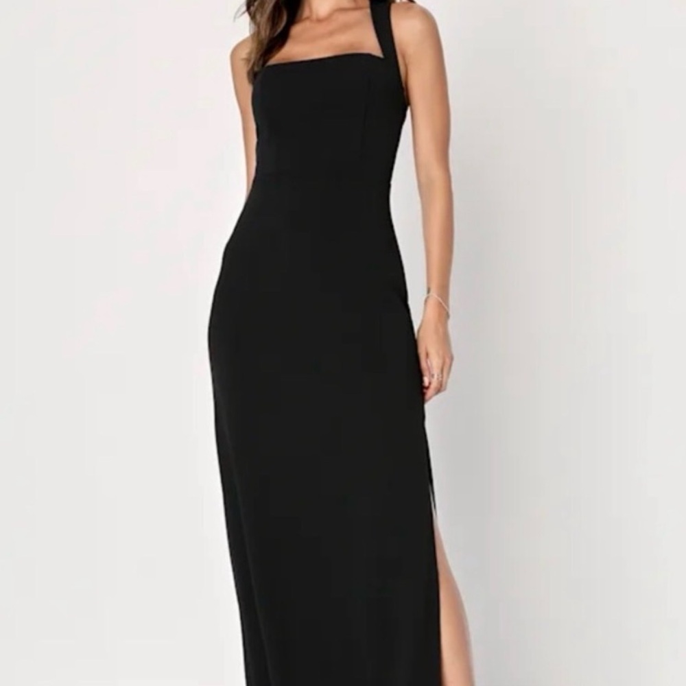 Lulus Glamorous Dedication Black Maxi Dress XS NWT Side Slit Backless Dress